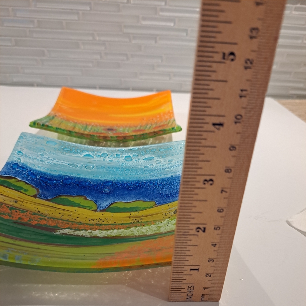 2 Vietri Italy Fused Glass Winding River & Poppy Trinket Dishes - Picture 7 of 7
